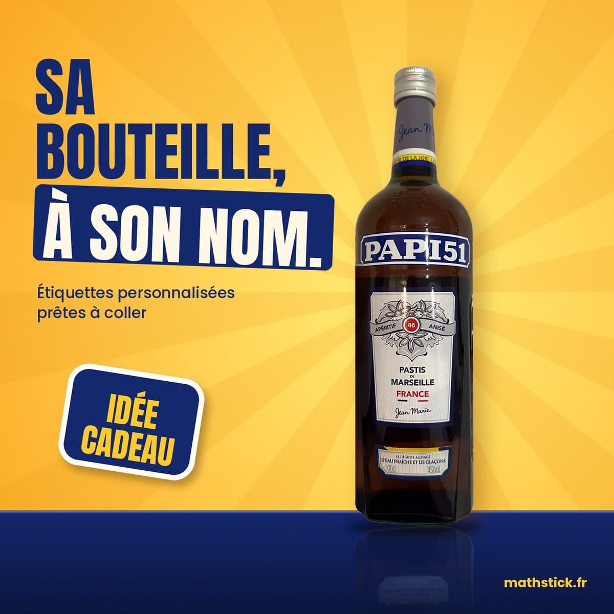 Étiquettes de bouteille « Papi 51 » personnalisées – Votre nom et votre signature, kit pour bouteille 1 L — photo 1