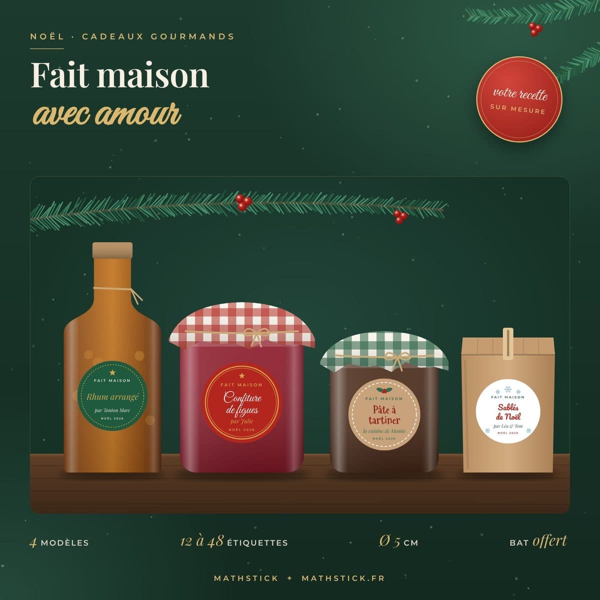 Étiquettes « Fait maison » de Noël personnalisées – Confitures, biscuits, cadeaux gourmands — photo 1