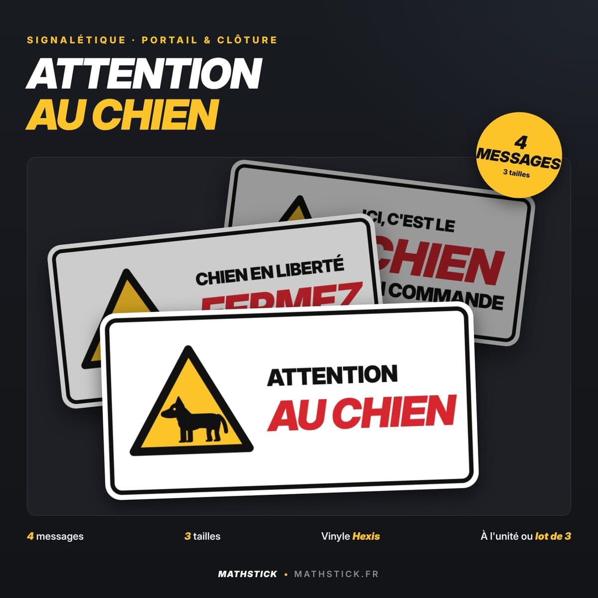 Stickers « Attention au chien » – 4 messages, à l'unité ou lot de 3 — photo 1