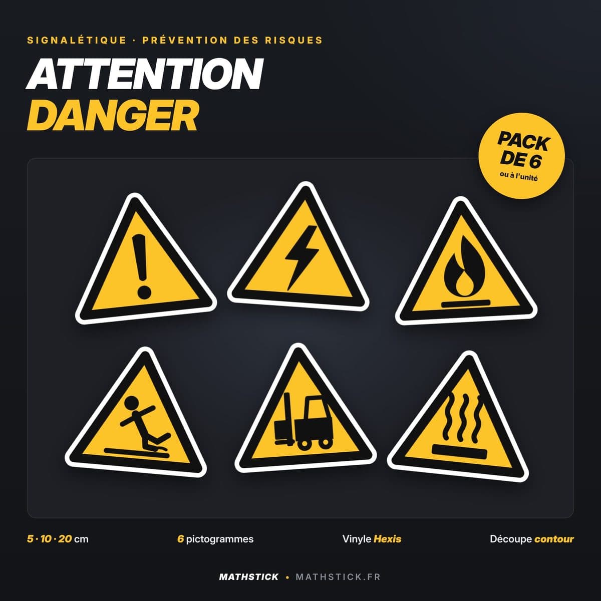 Stickers danger – Pictogrammes de signalisation, à l'unité ou pack de 6 — photo 1