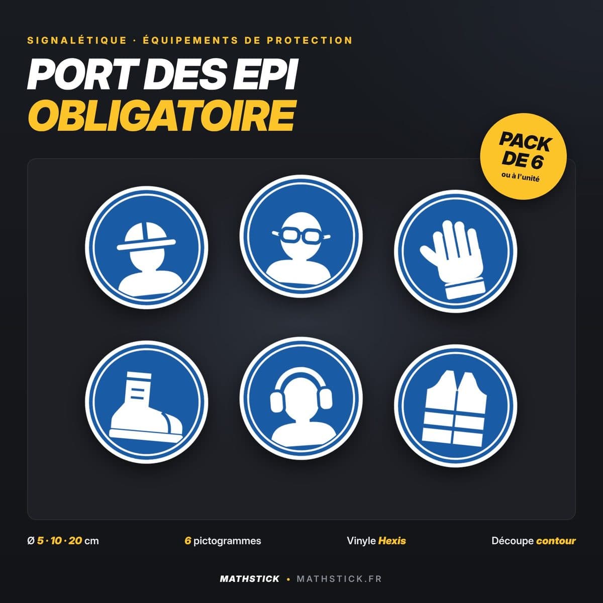Stickers EPI – Port des équipements de protection obligatoire (à l'unité ou pack de 6) — photo 1