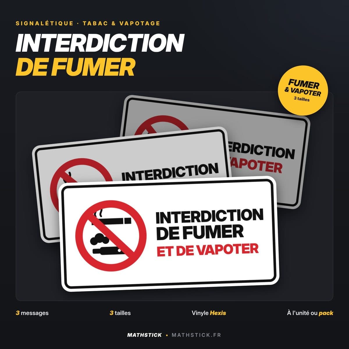 Stickers « Interdiction de fumer / vapoter » – à l'unité ou pack de 3 — photo 1