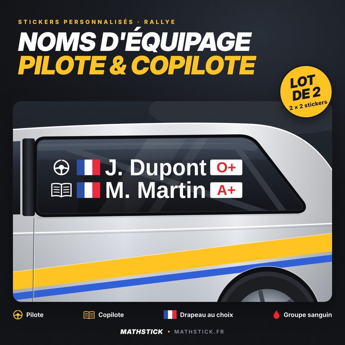 Stickers noms d'équipage rallye - Pilote & Copilote (lot de 2) — photo 1