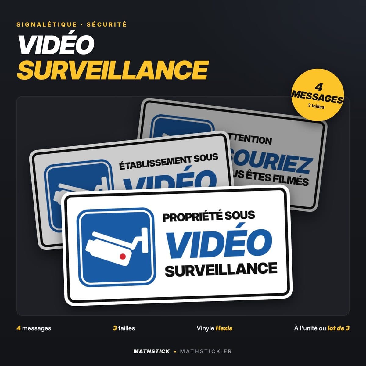Stickers « Vidéosurveillance » – 4 messages, à l'unité ou lot de 3 — photo 1