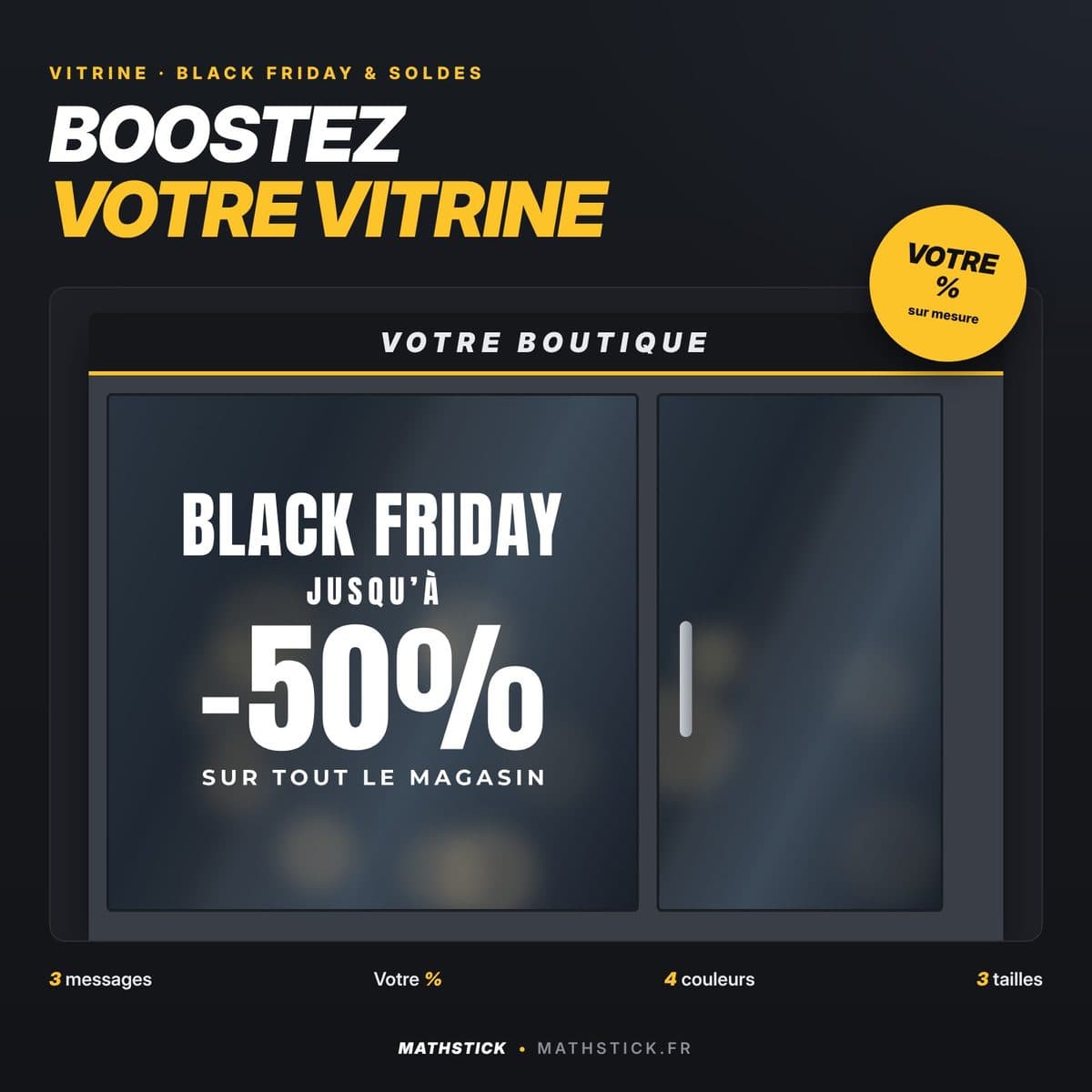 Stickers vitrine Black Friday & Soldes – Lettrage vinyle avec votre pourcentage — photo 1